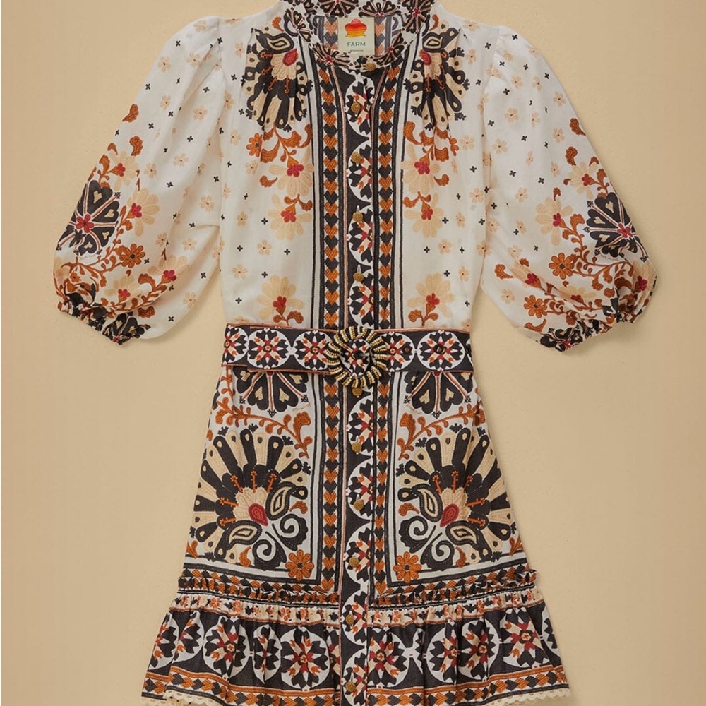 Flower Fan Tapestry Off-White Mini Dress Size Medium